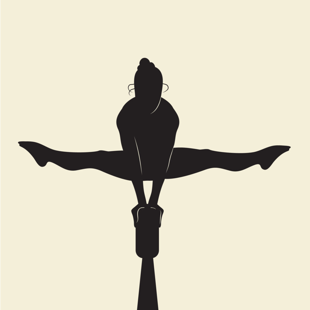 Una ilustración de la silueta de Alexa Moreno en el potro de gimnasia