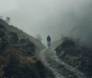Una imagen que representa a una persona disfrutando del ciclismo al máximo en invierno