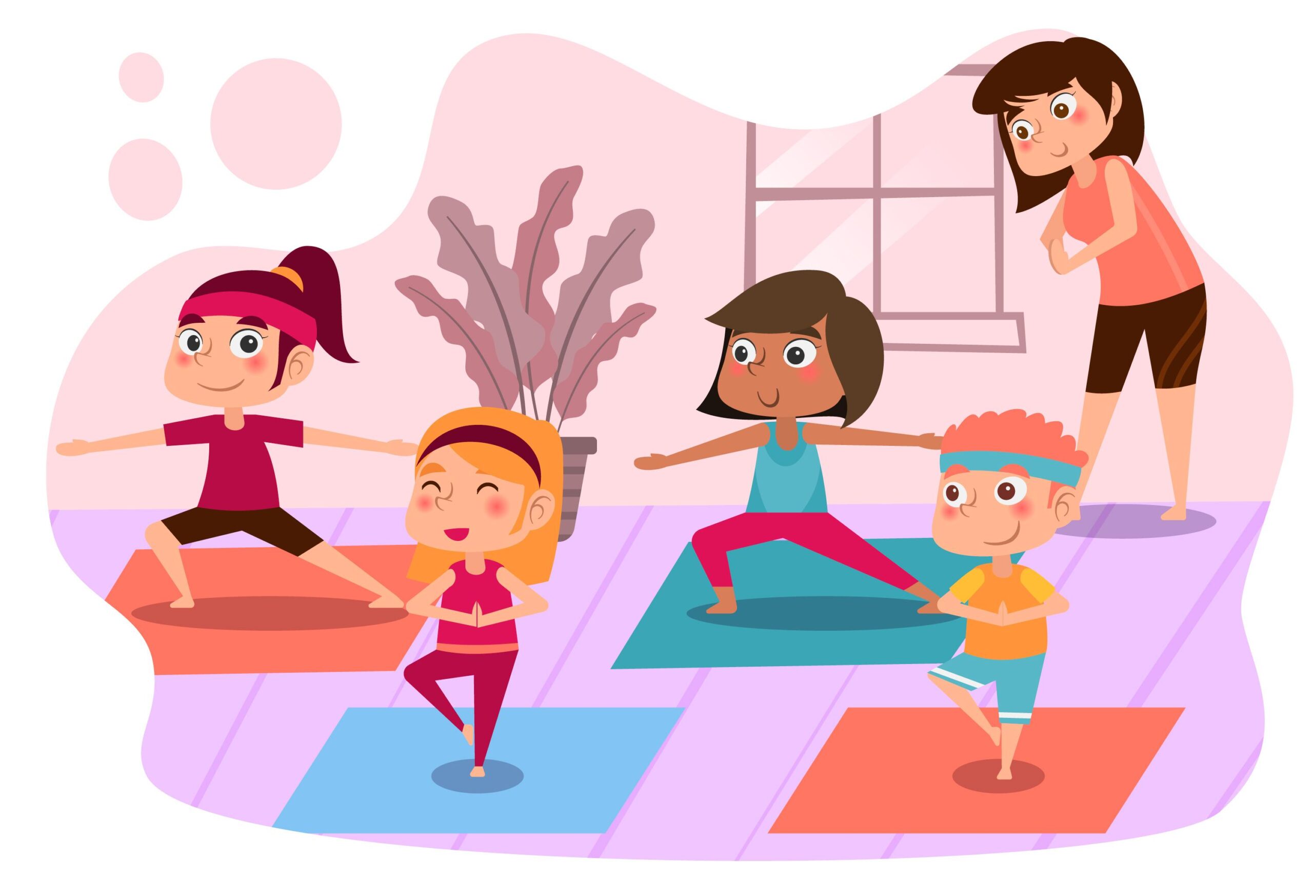 ilustración de niños haciendo ejercicio en su clase de educación física donde mejoran sus reflejos