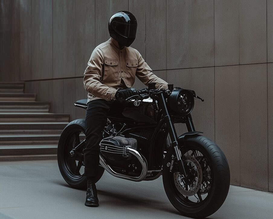 Una imagen de un motociclista con un casco y una moto que muestra el estilo de 10 cascos para tu protección en motociclcismo