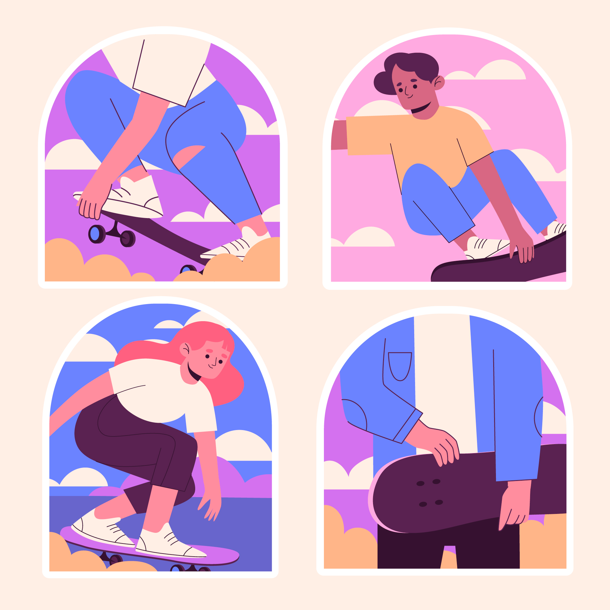 Una ilustración conceptualizando "10 players cool: Agarra tu patineta y lánzate a la calle."