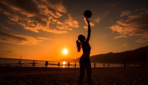 Una imagen de una jugadora representando "10 balones de voleibol para partidos más dinámicos"