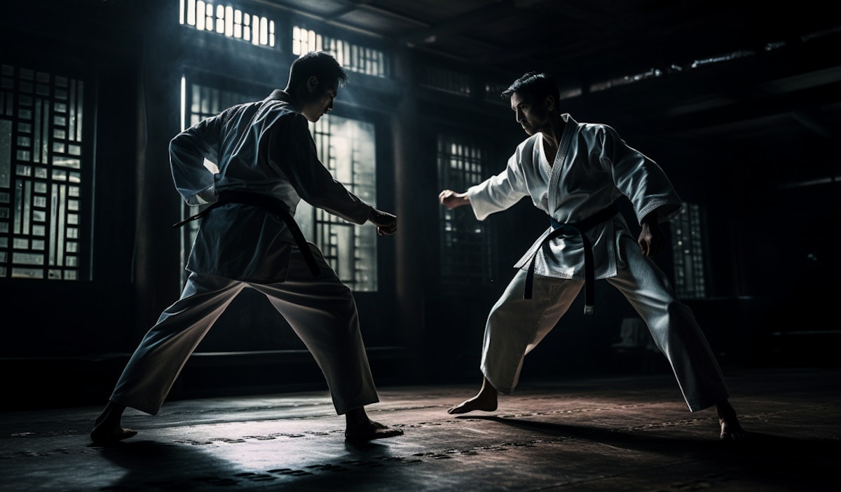 Una imagen de dos personas haciendo artes marciales que represente" ¡Equípate! Los artículos más usados en dojos mexicanos"