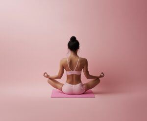 una imagen que representa a una persona haciendo yoga y 10 grandes marcas de productos de yoga